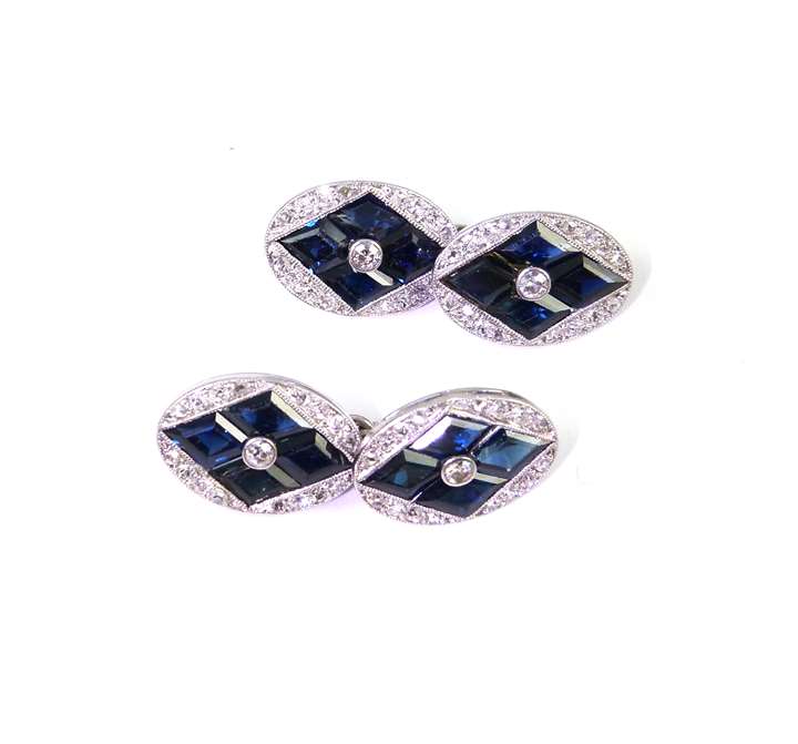 Pair of early 20th century sapphire and diamond cufflinks